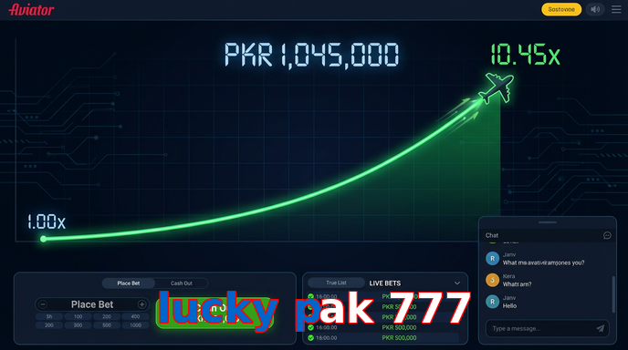 Main screen of Lucky Pak 777 aviator page for PK players