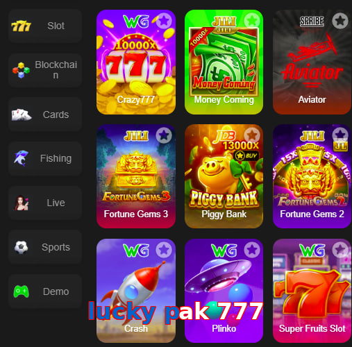 Main screen of Lucky Pak 777 game page for PK players